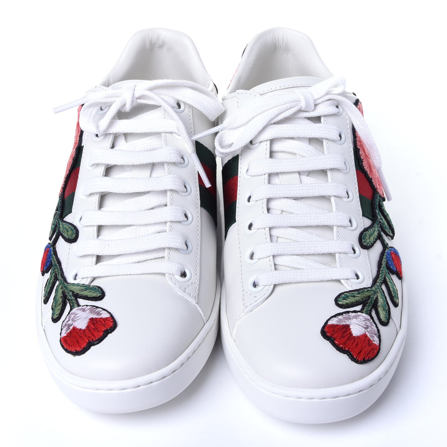 Calfskin Web Floral Embroidered Ace Sneakers 38 White