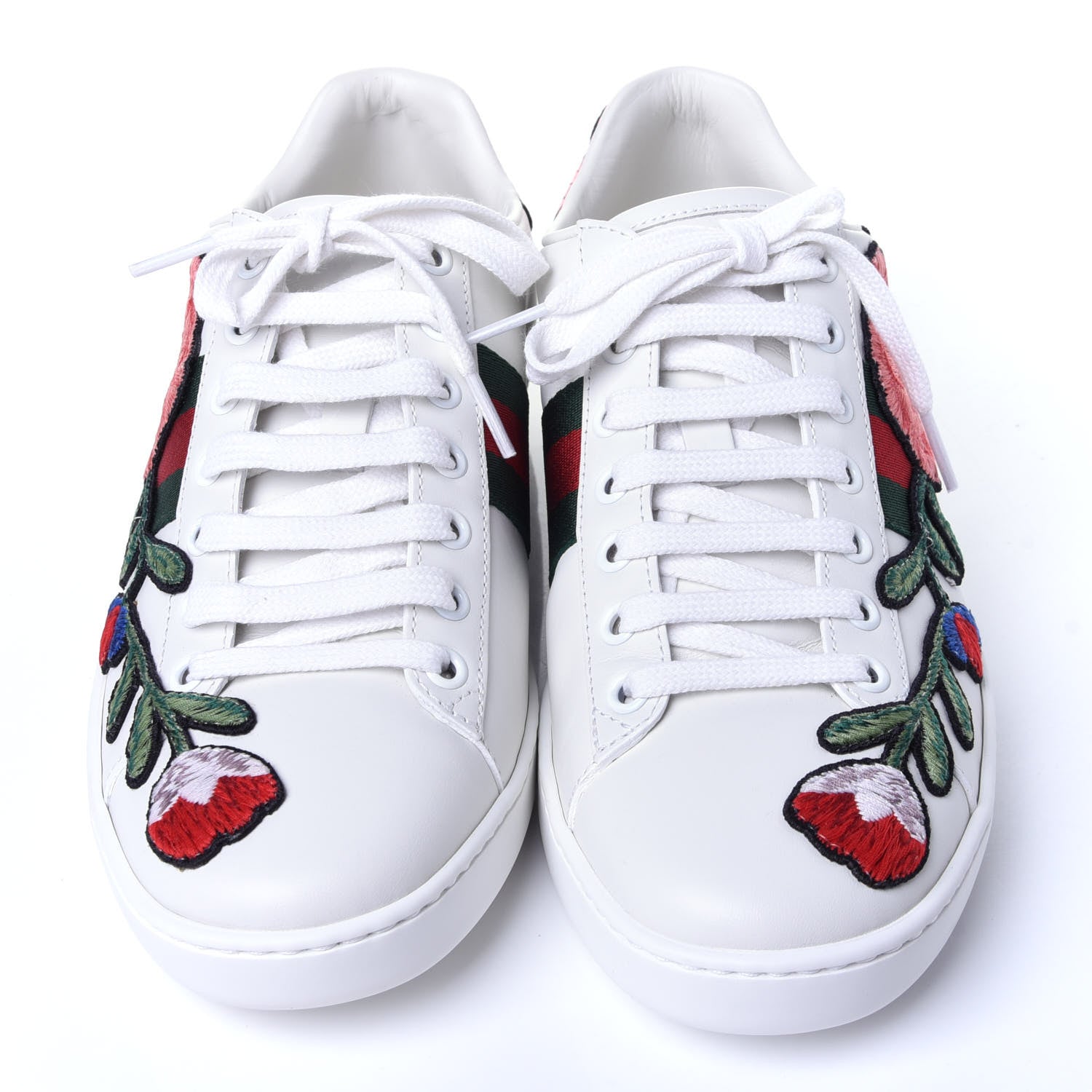 Gucci Calfskin Web Floral Embroidered Ace Sneakers 38 White 5 of 12