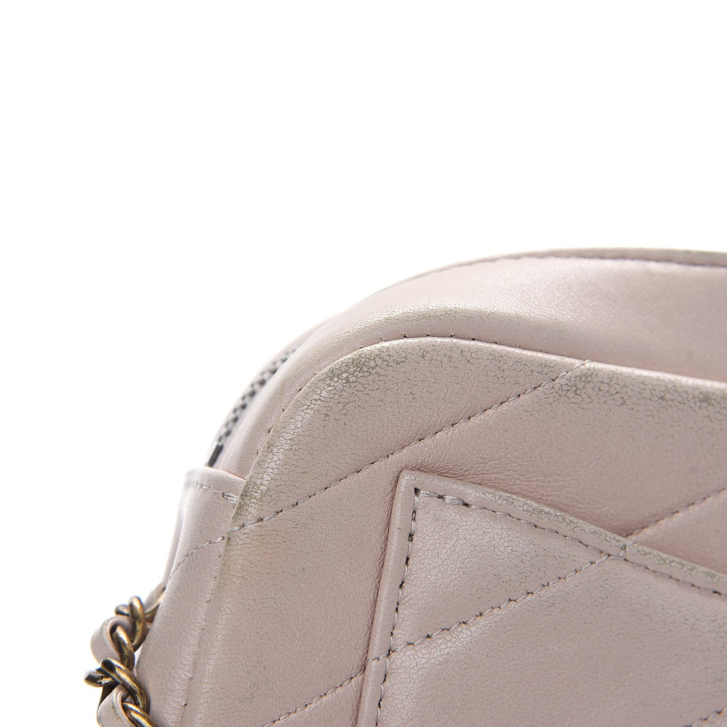 Shiny Lambskin Chevron Stitched Small Coco Camera Case Beige