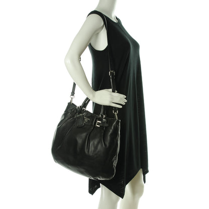 Prada Soft Calf Pleated Shopping Tote Nero Black 2 of 9