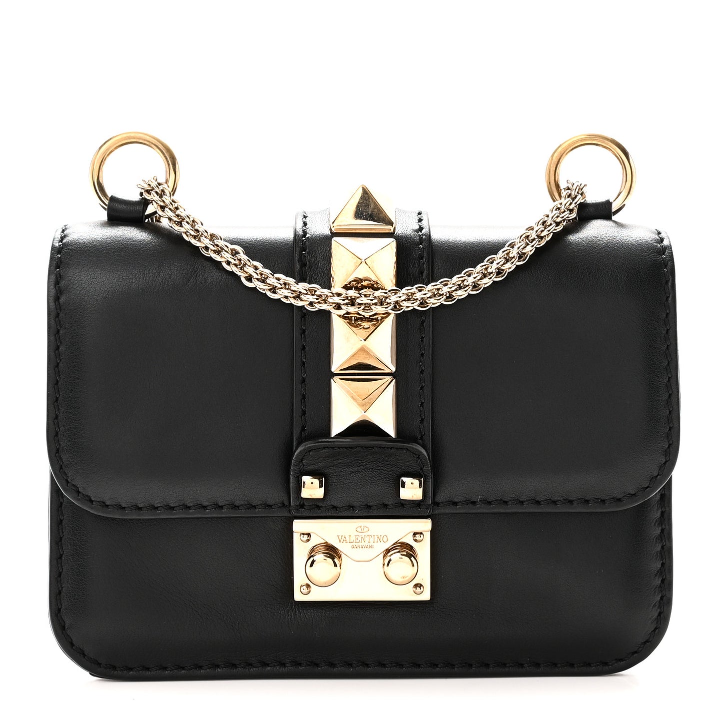 Vitello Mini Glam Lock Rockstud Flap Black
