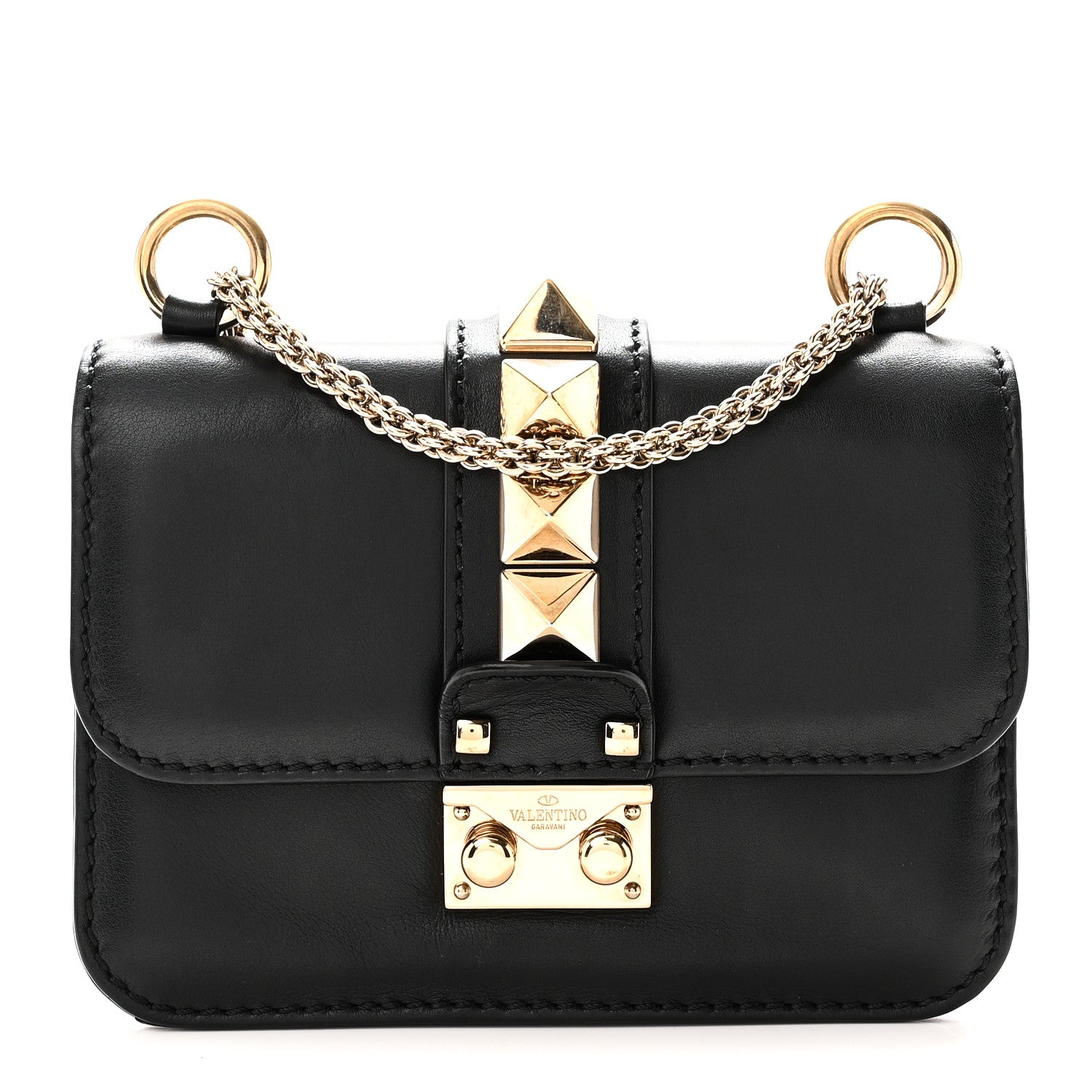 Valentino Garavani Vitello Mini Glam Lock Rockstud Flap Black 1 of 9
