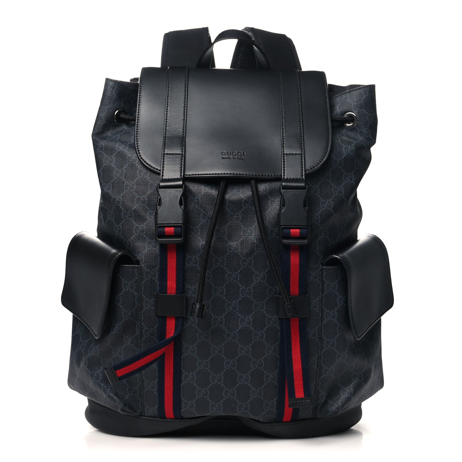 Gucci Soft GG Supreme Monogram Calfskin Web Double Buckle Backpack Black 1 of 11