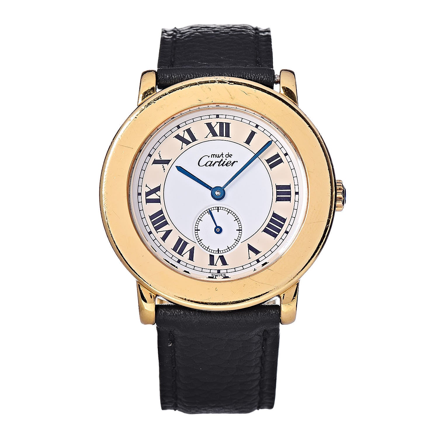 Cartier Sterling Silver Vermeil Calfskin 33mm Must De Cartier Quartz Watch 1 of 8