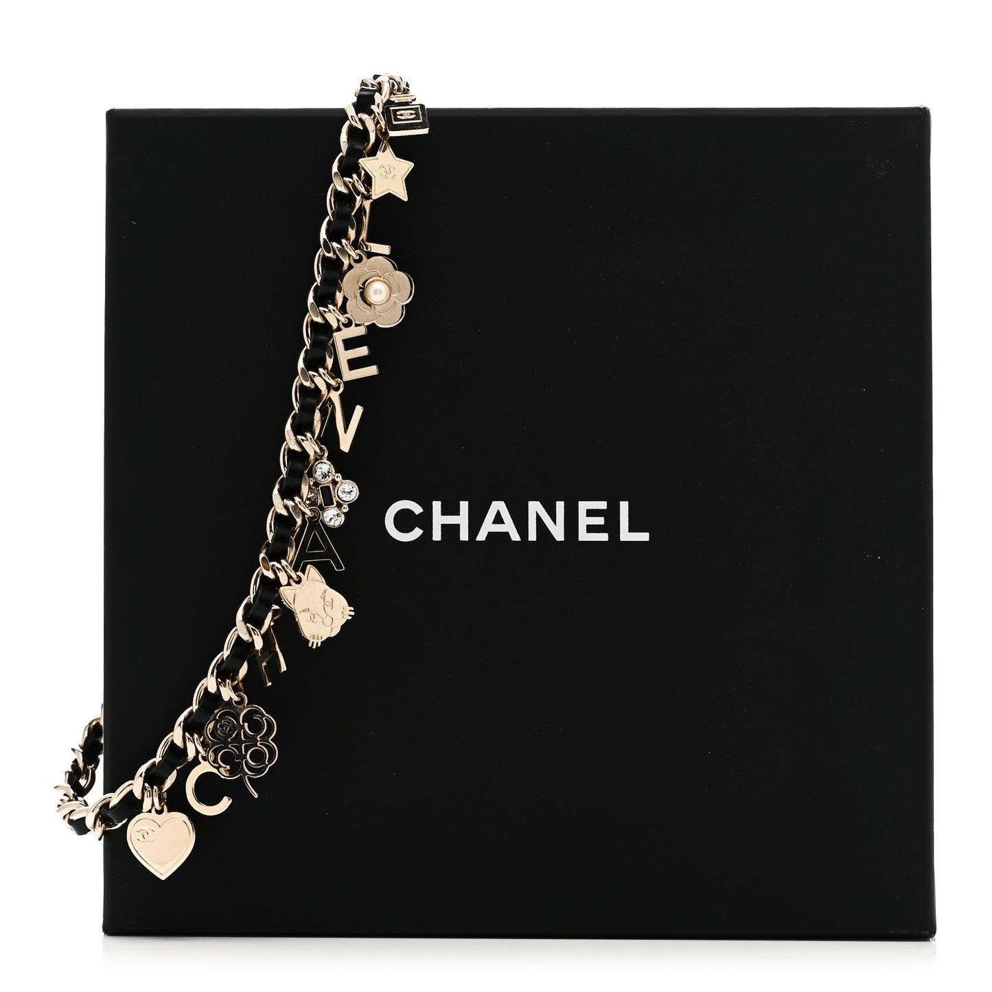 Lambskin Crystal CC Logo Charming Choker Gold Black