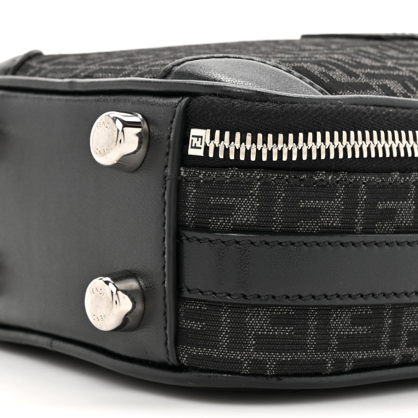 Recycled Fabric Jacquard Vitello Astro Micro FF Mini Trolley Bag Asfalto Black