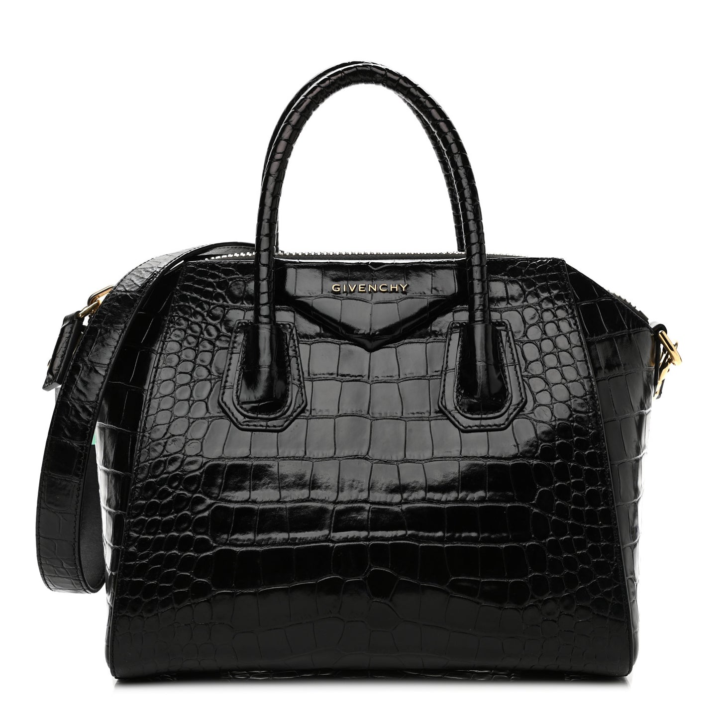 Calfskin Crocodile Embossed Small Antigona Black