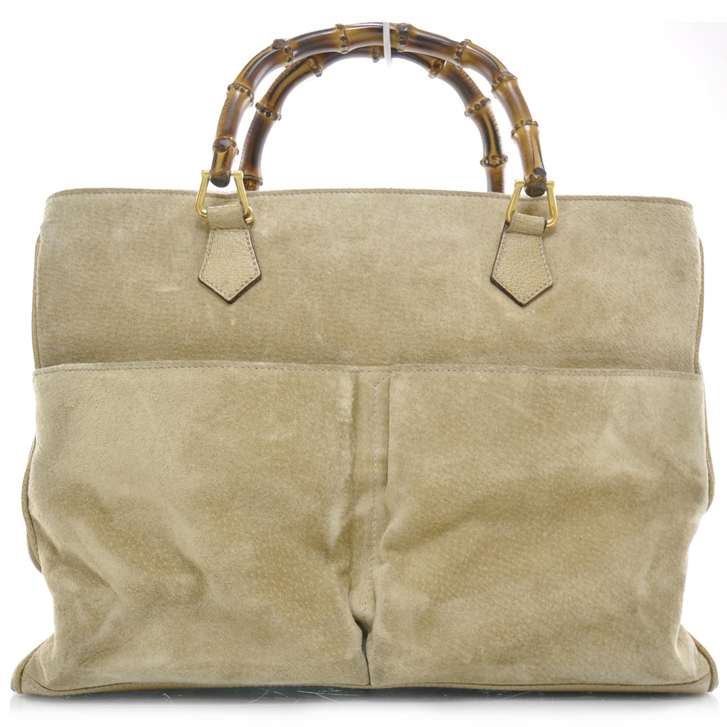 Suede Bamboo Handle Tote Beige