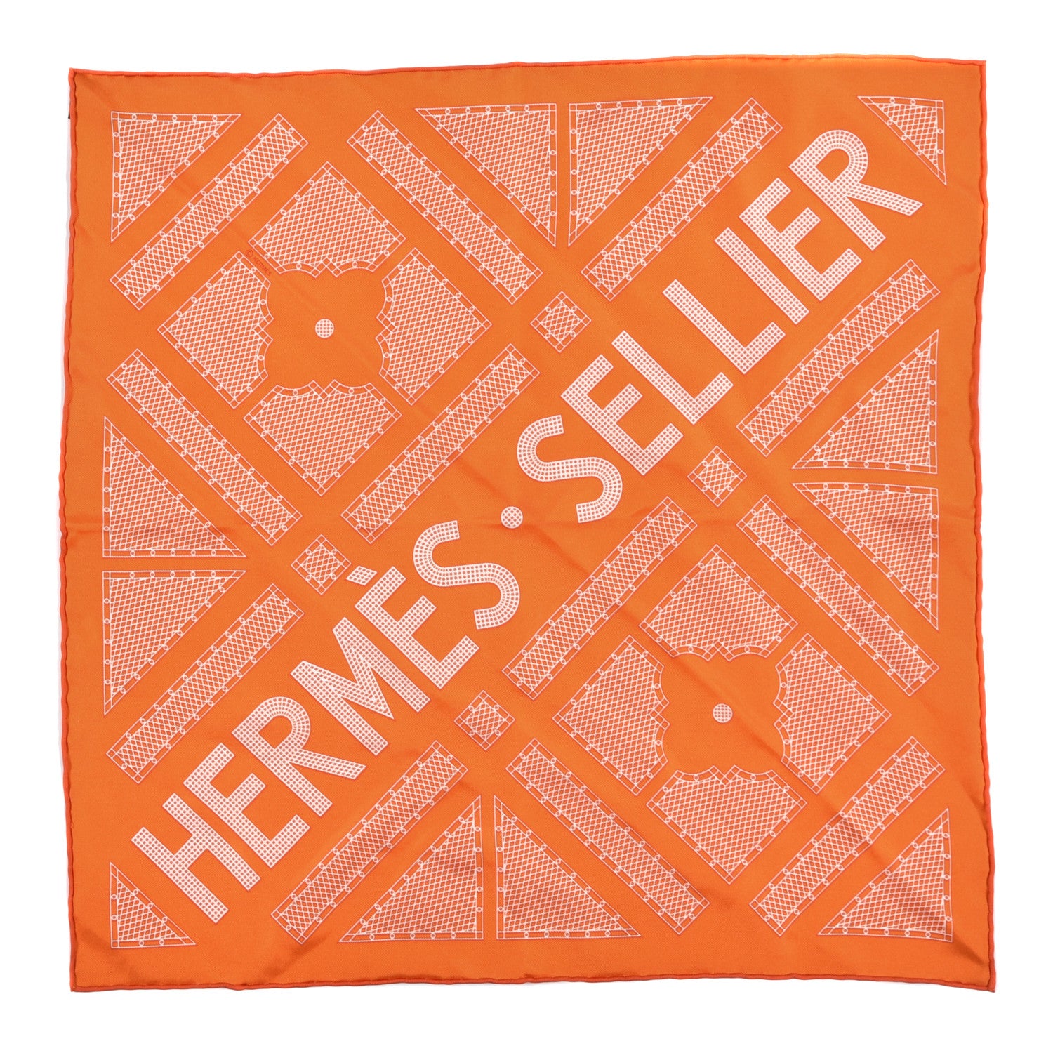 Hermes Silk Gavroche Sellier Pocket Square Scarf Orange White 1 of 5
