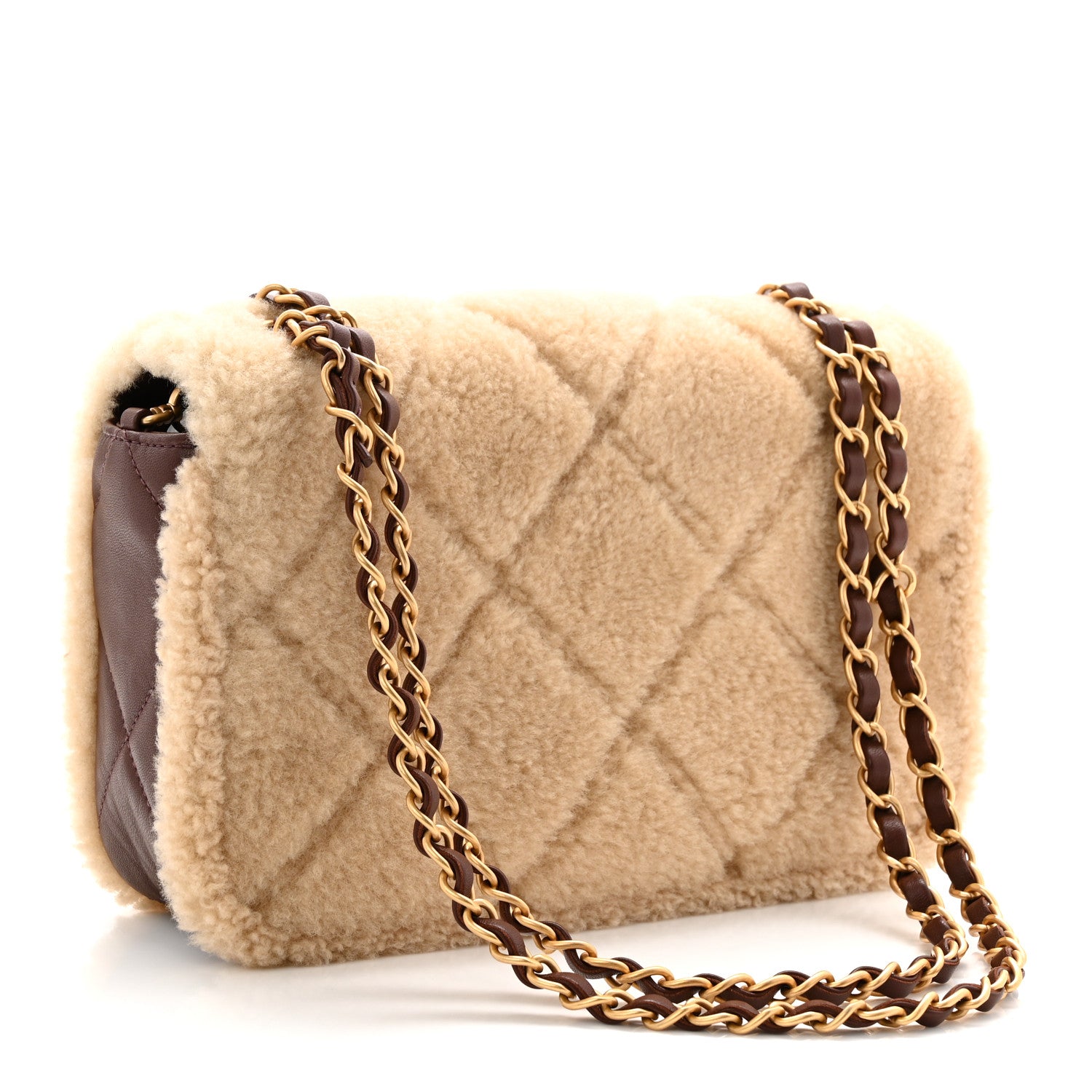 Chanel Shearling Lambskin Quilted Furry Coco Flap Beige Dark Brown 3 of 11
