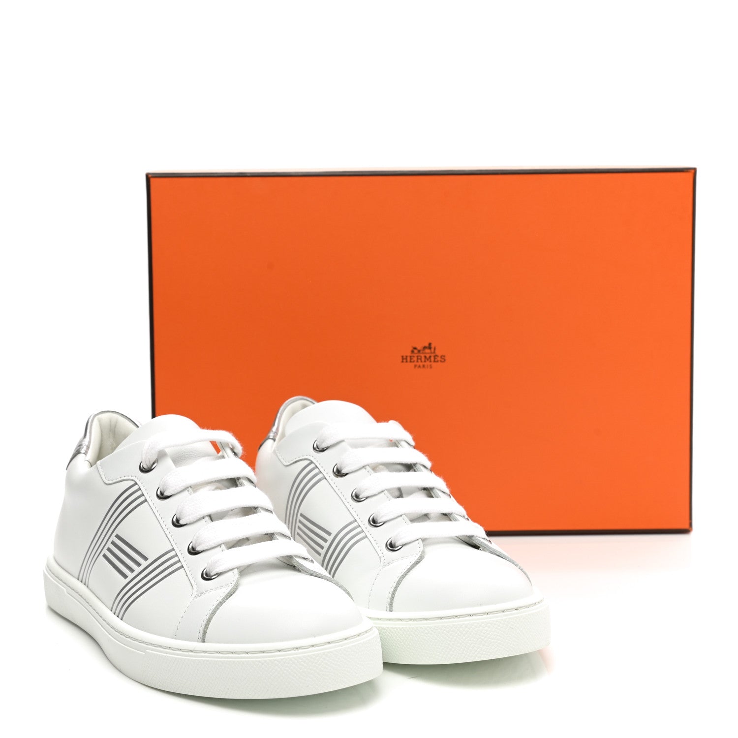 Hermes Calfskin Womens Advantage Sneakers 35 White Gris Argente 9 of 9