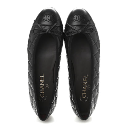 Chanel Aged Calfskin Quilted CC Cap Toe Ballerina Flats 38.5 Black 2 of 9