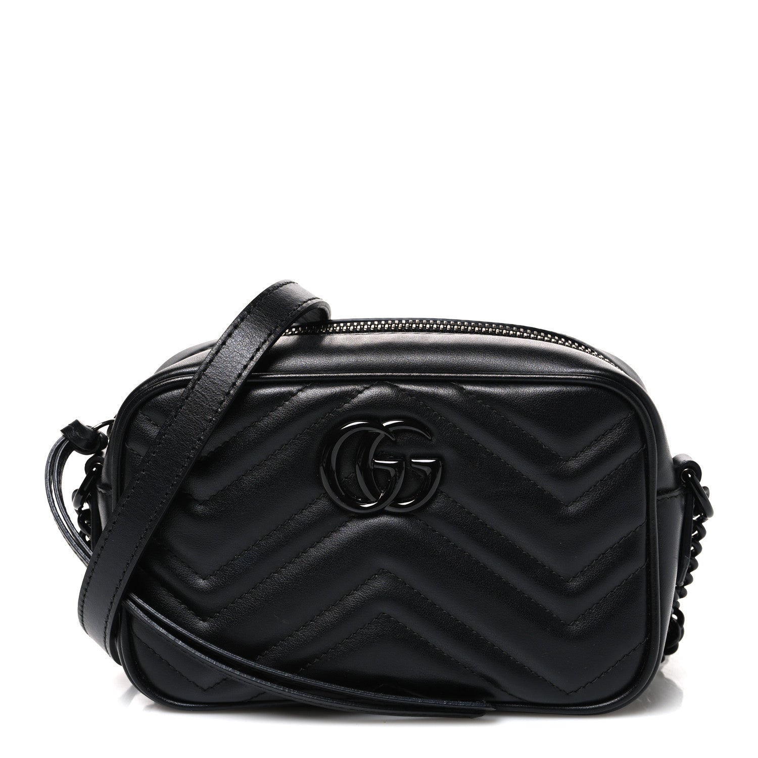 Gucci Calfskin Matelasse Monochrome Mini GG Marmont Chain Shoulder Bag Black 1 of 11
