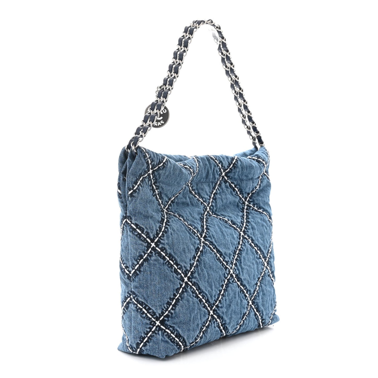 Denim Quilted Stitched Small Chanel 22 Blue