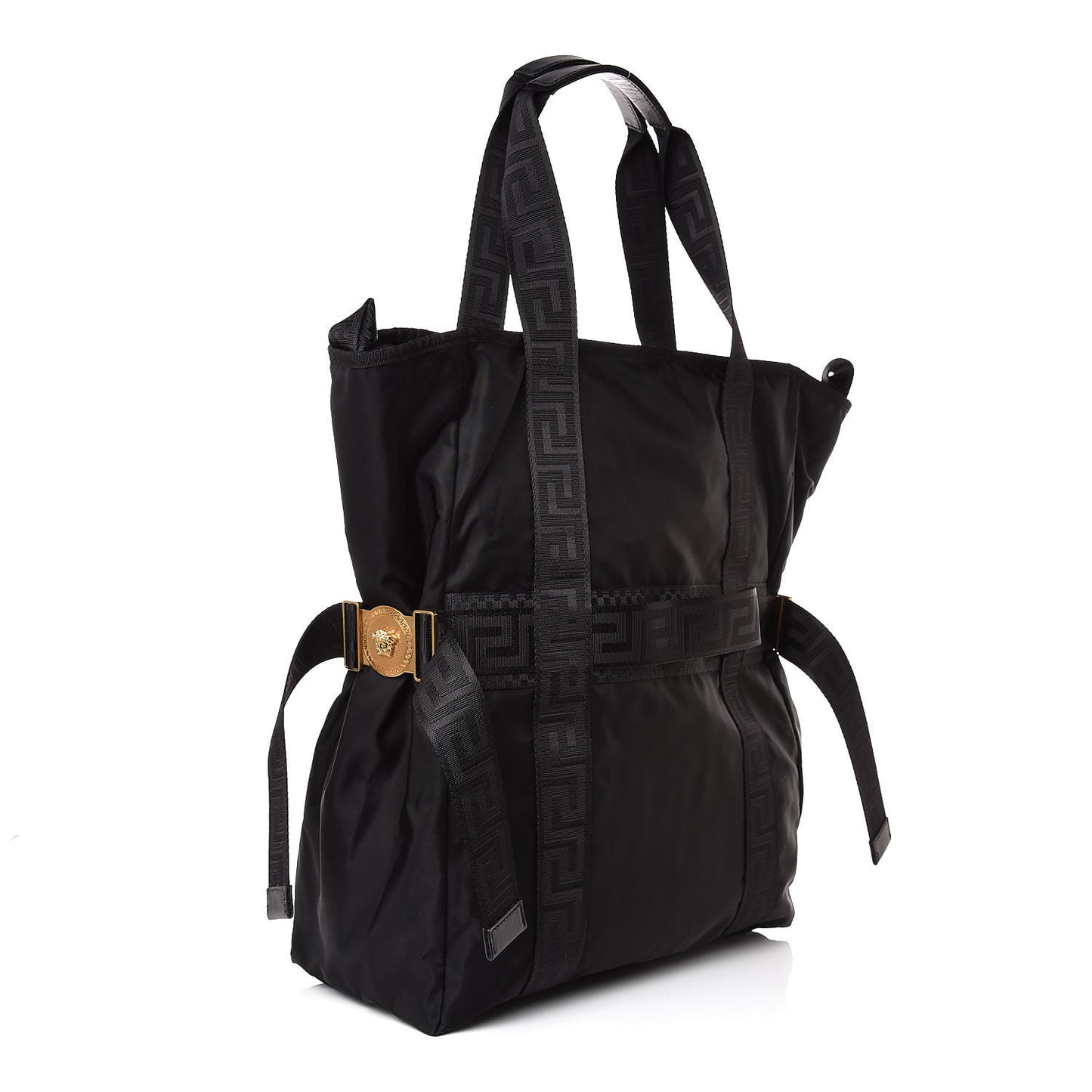 Nylon Greek Chain Tote Black