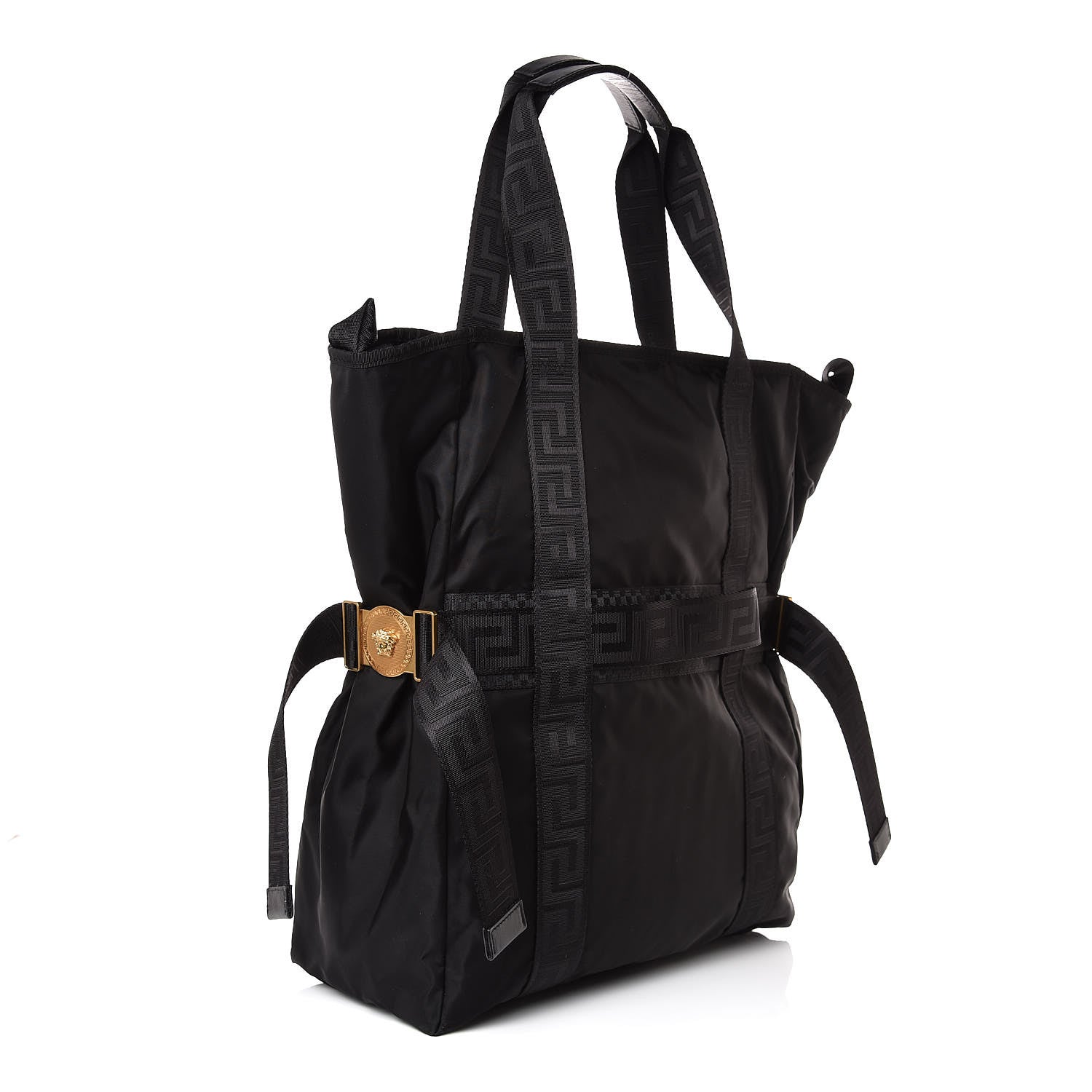 Versace Nylon Greek Chain Tote Black 3 of 8