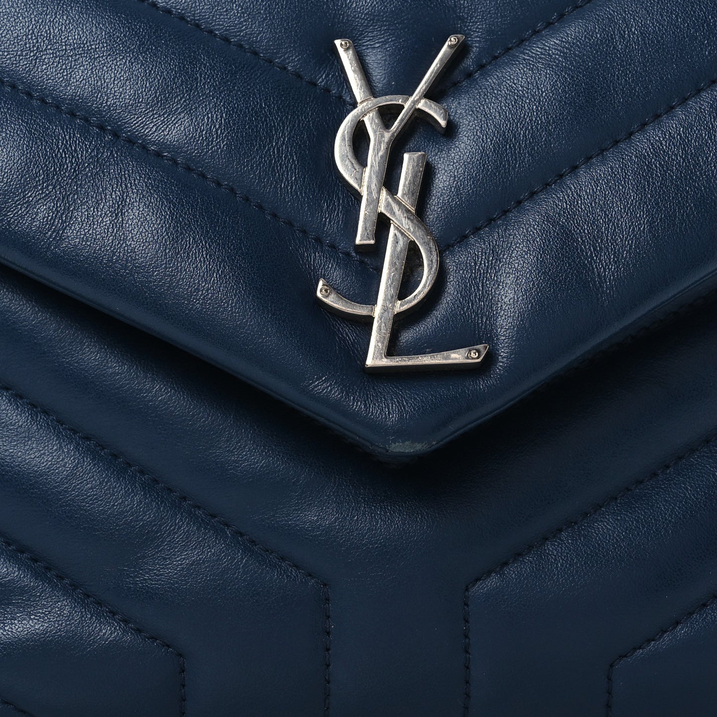 Calfskin Y Quilted Monogram Small Loulou Chain Satchel Navy