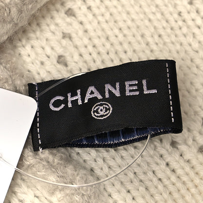 Chanel Cashmere Wool Silk Logo Beanie Hat Beige White 4 of 4