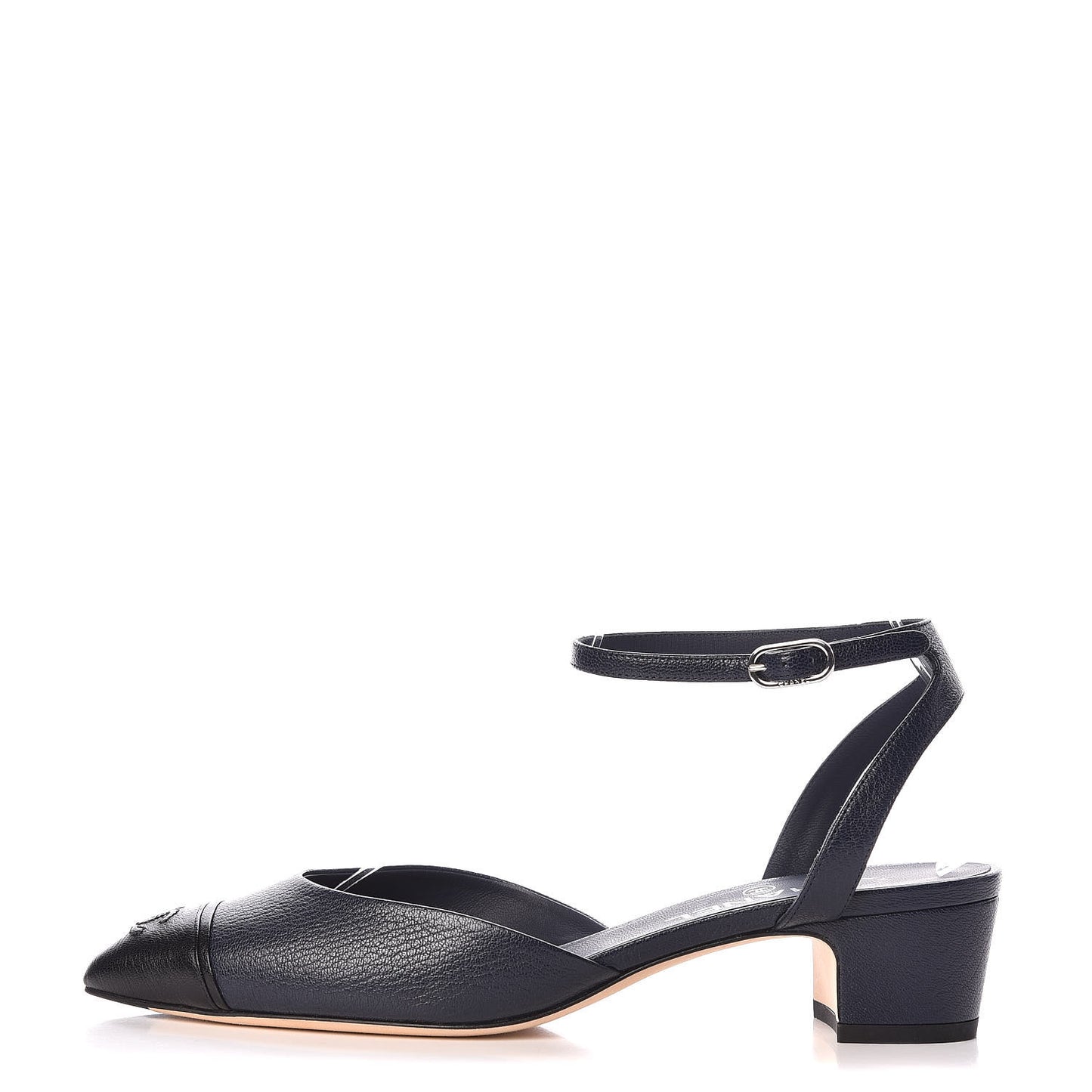 Goatskin Cap Toe CC Slingback Pumps 40 Navy Black