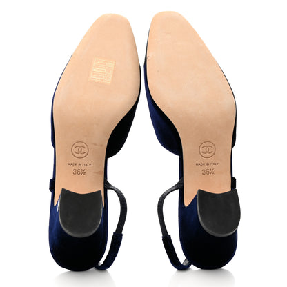 Chanel Velvet Grosgrain Cap Toe CC Slingback Pumps 36.5 Blue Black 5 of 8