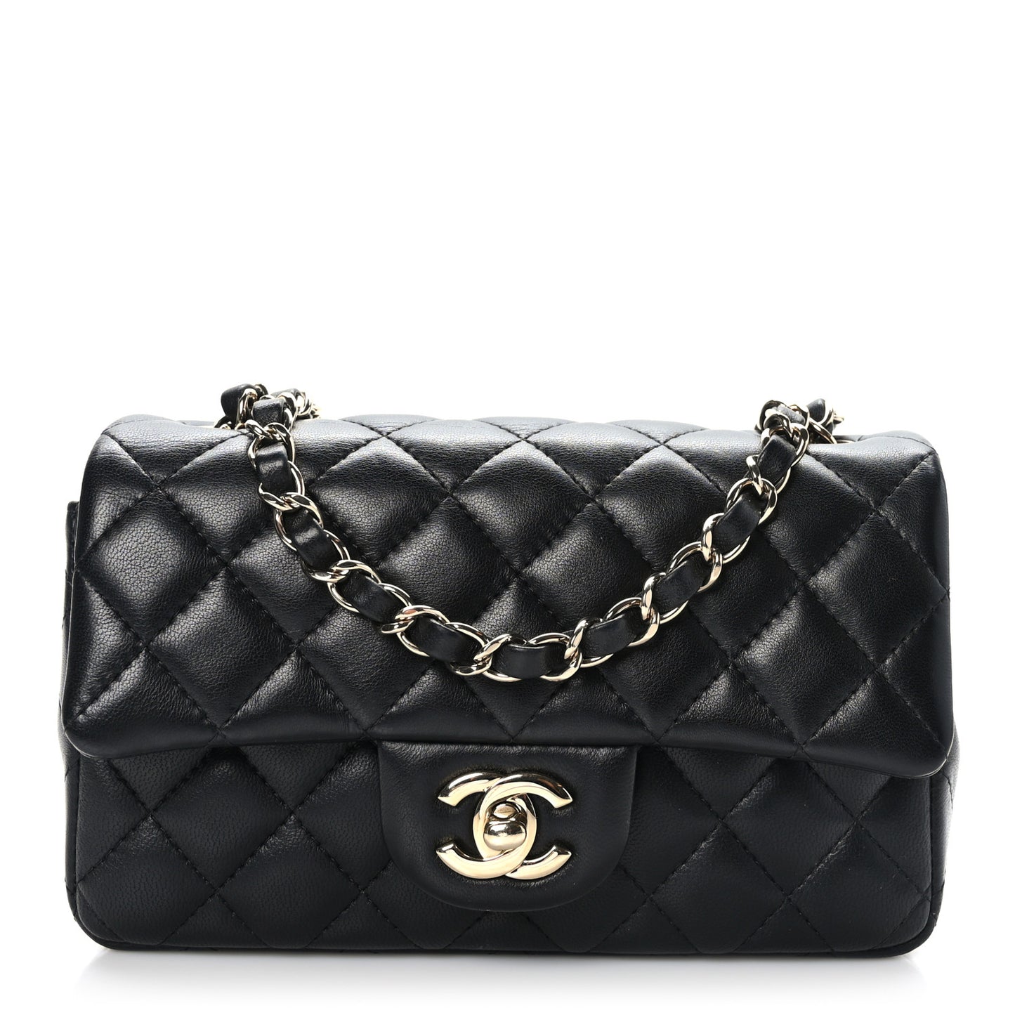 Lambskin Quilted Mini Rectangular Flap Black