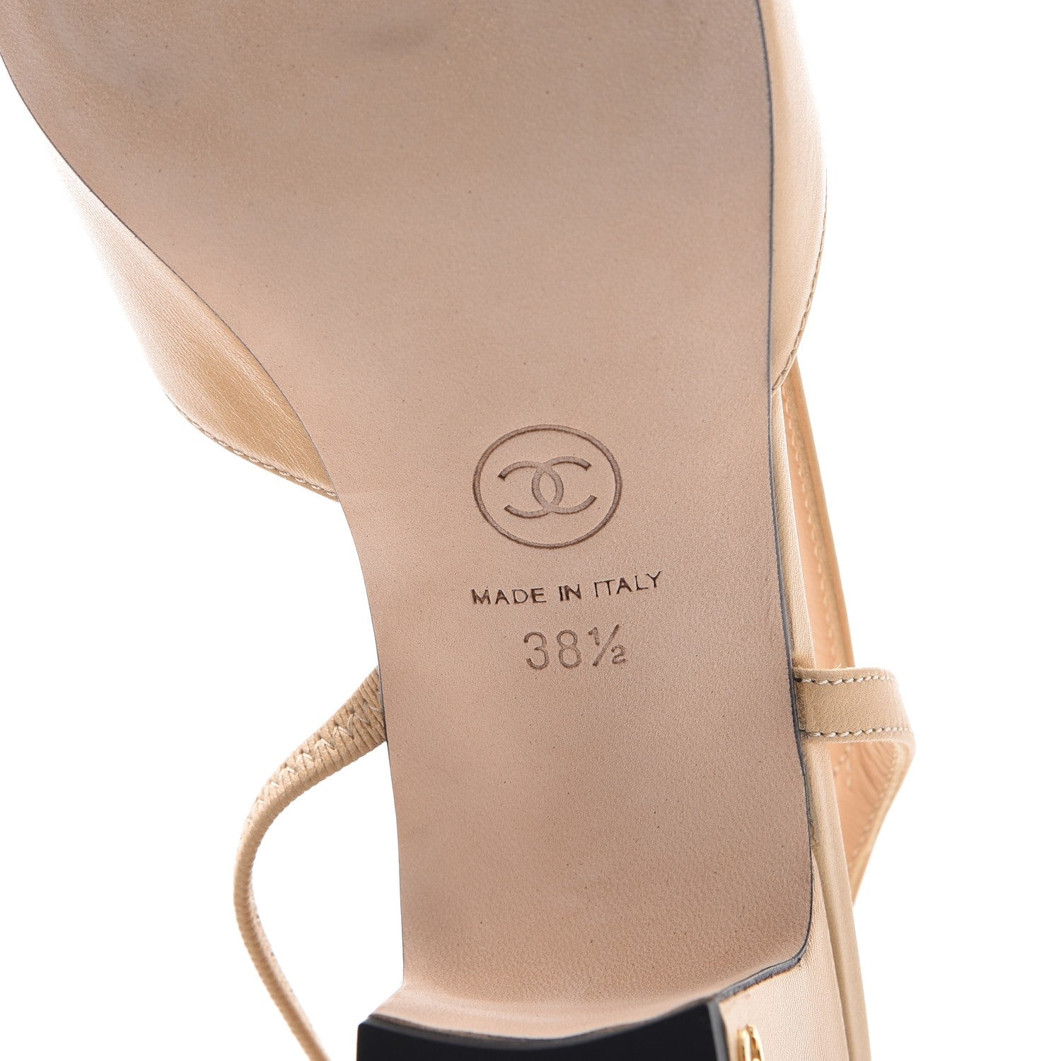 Chanel Lambskin Grosgrain Cap Toe CC Slingback Pumps 38.5 Beige Black 6 of 10
