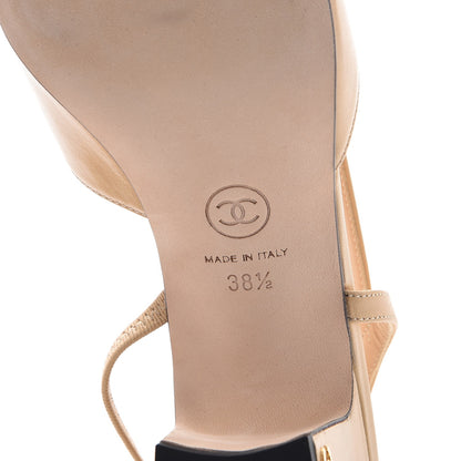 Chanel Lambskin Grosgrain Cap Toe CC Slingback Pumps 38.5 Beige Black 6 of 10