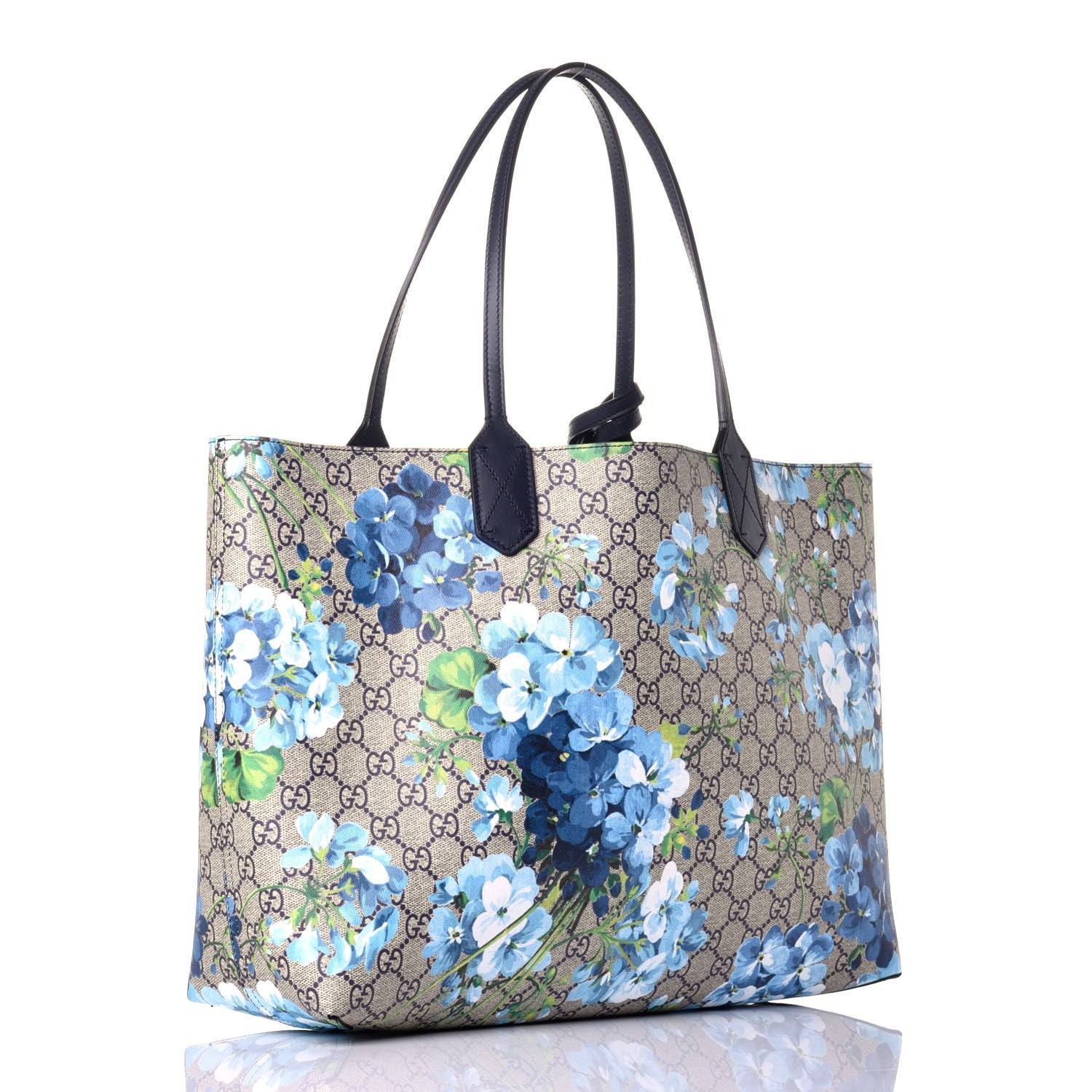 Gucci GG Supreme Monogram Blooms Medium Reversible Tote Beige Blue Navy 4 of 15