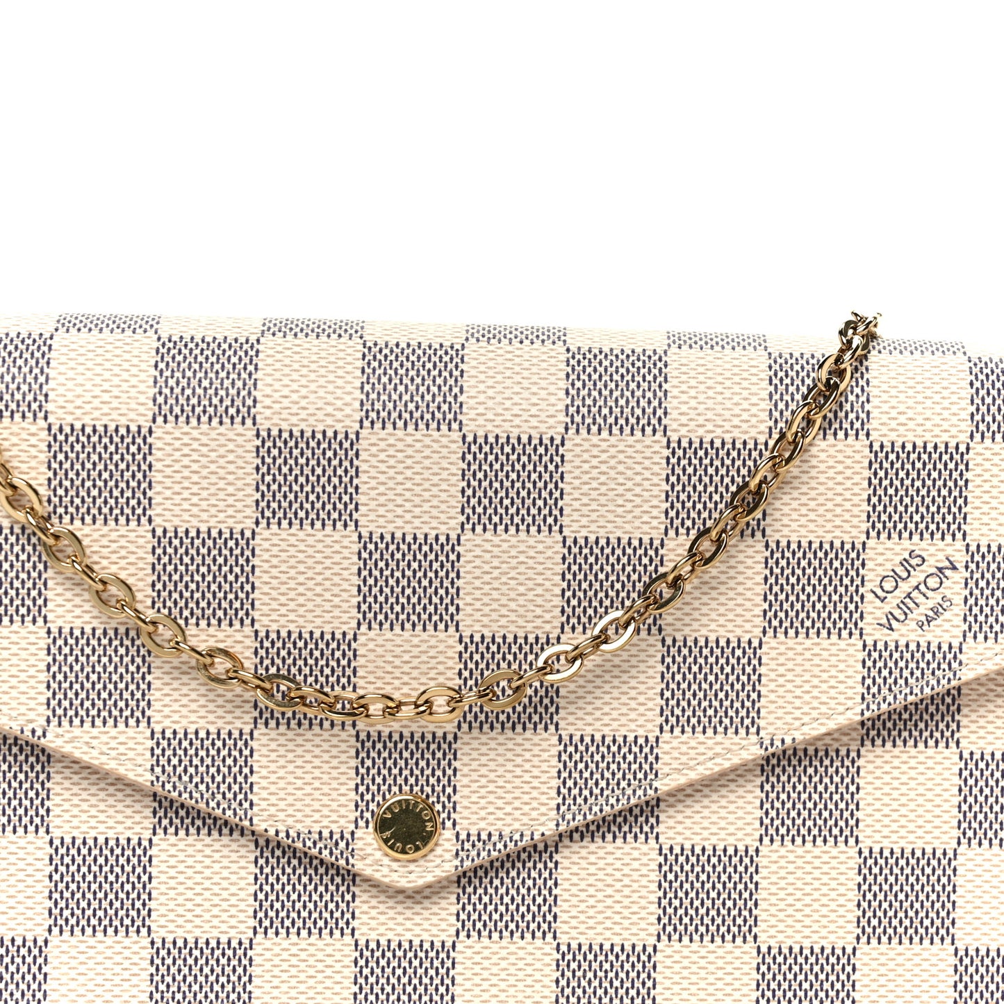 Damier Azur Pochette Felicie Chain Wallet Rose Ballerine