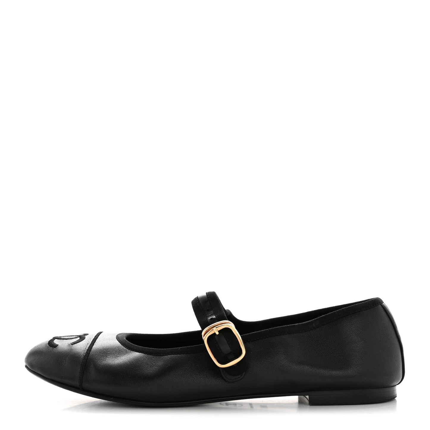 Lambskin Cap Toe CC Mary Jane Flats 36.5 Black