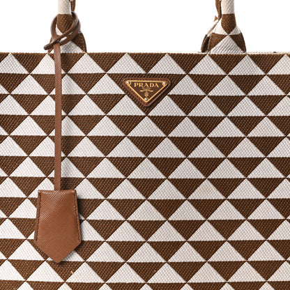 Prada Jacquard Saffiano Triangolo Symbole Embroidered Large Tote Tobacco Talco 8 of 11