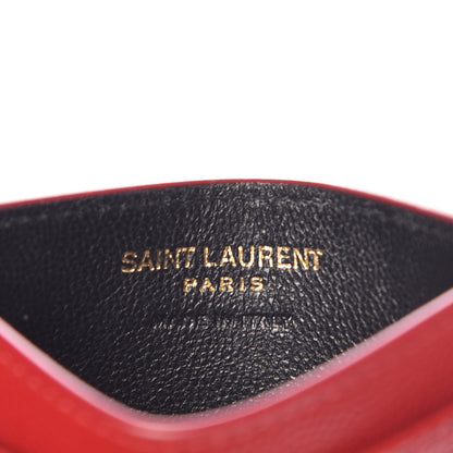 Saint Laurent Grain De Poudre Matelasse Chevron Monogram Credit Card Case New Red 6 of 8