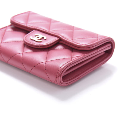Chanel Lambskin Quilted Flap Card Holder Wallet Dark Pink 14 of 22