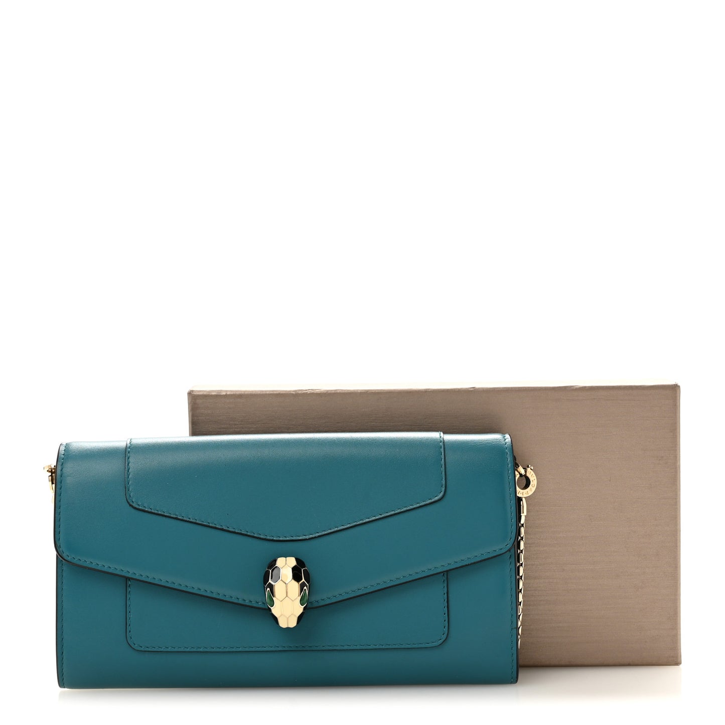 Calfskin Serpenti Forever Chain Wallet Blue