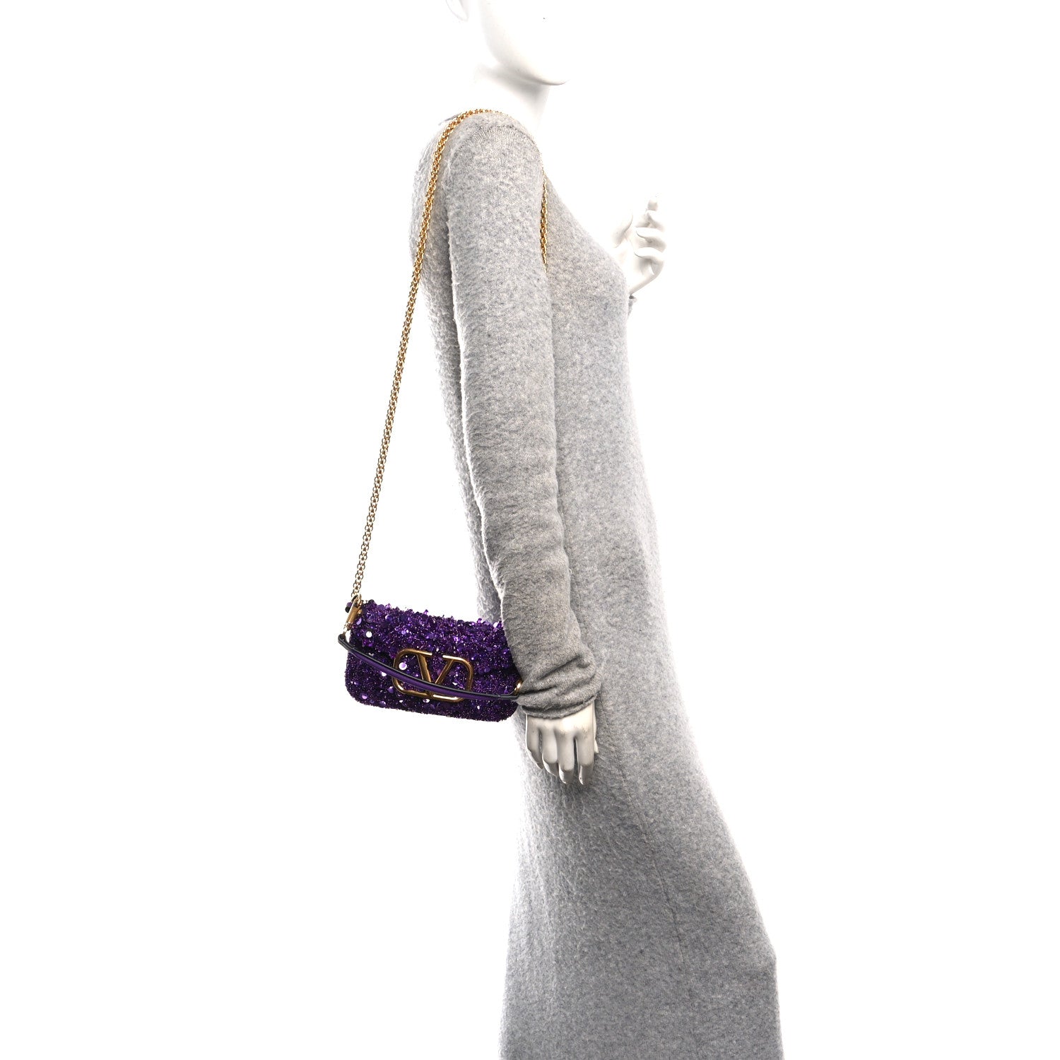 Valentino Garavani Sequin Crystal Vlogo Embroidered Small Loco Shoulder Bag Astral Purple 2 of 9