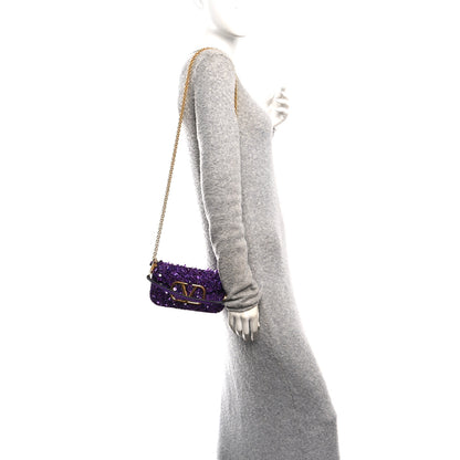 Valentino Garavani Sequin Crystal Vlogo Embroidered Small Loco Shoulder Bag Astral Purple 2 of 9