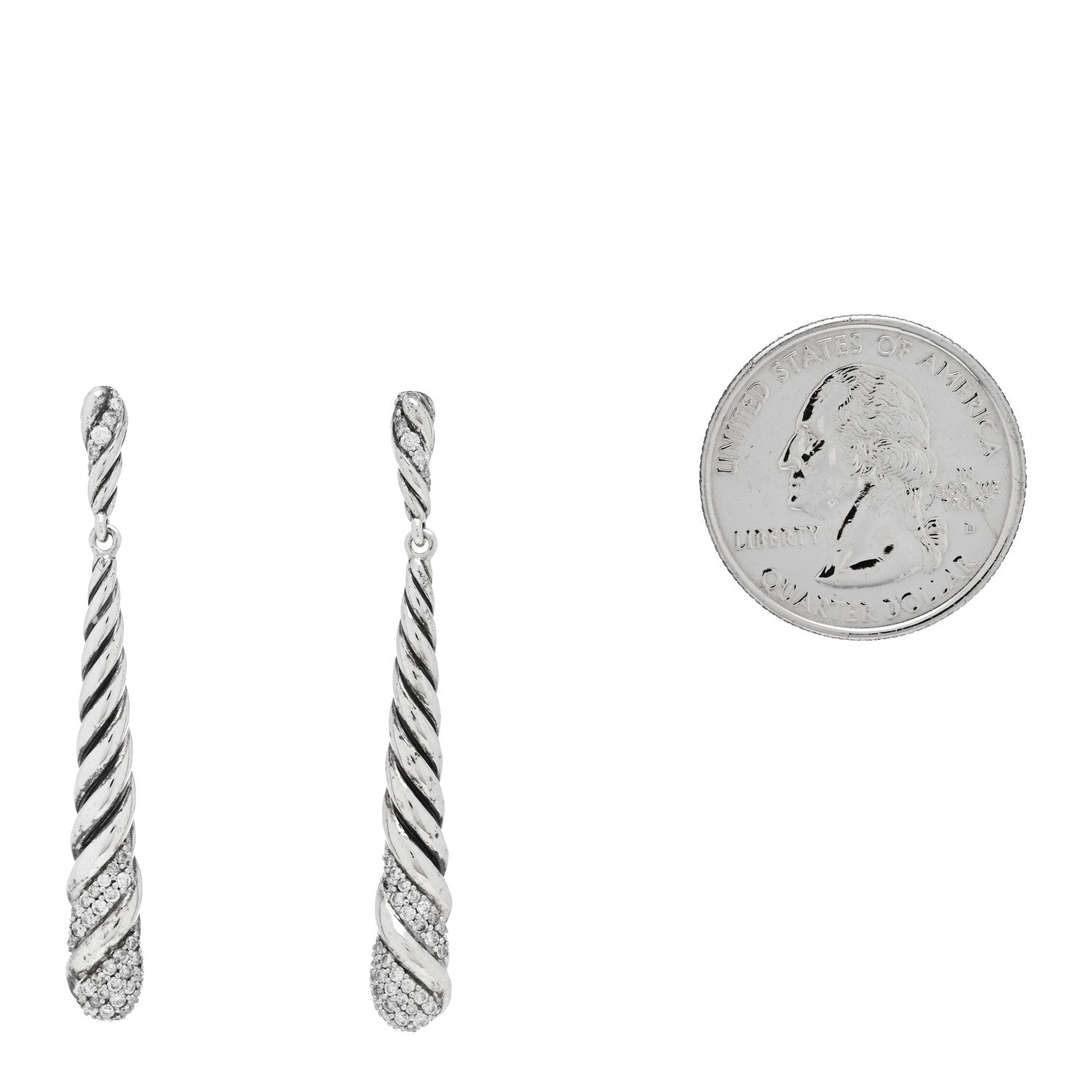 David Yurman Sterling Silver Diamond Willow Drop Earrings 2 of 6