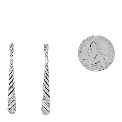 David Yurman Sterling Silver Diamond Willow Drop Earrings 2 of 6