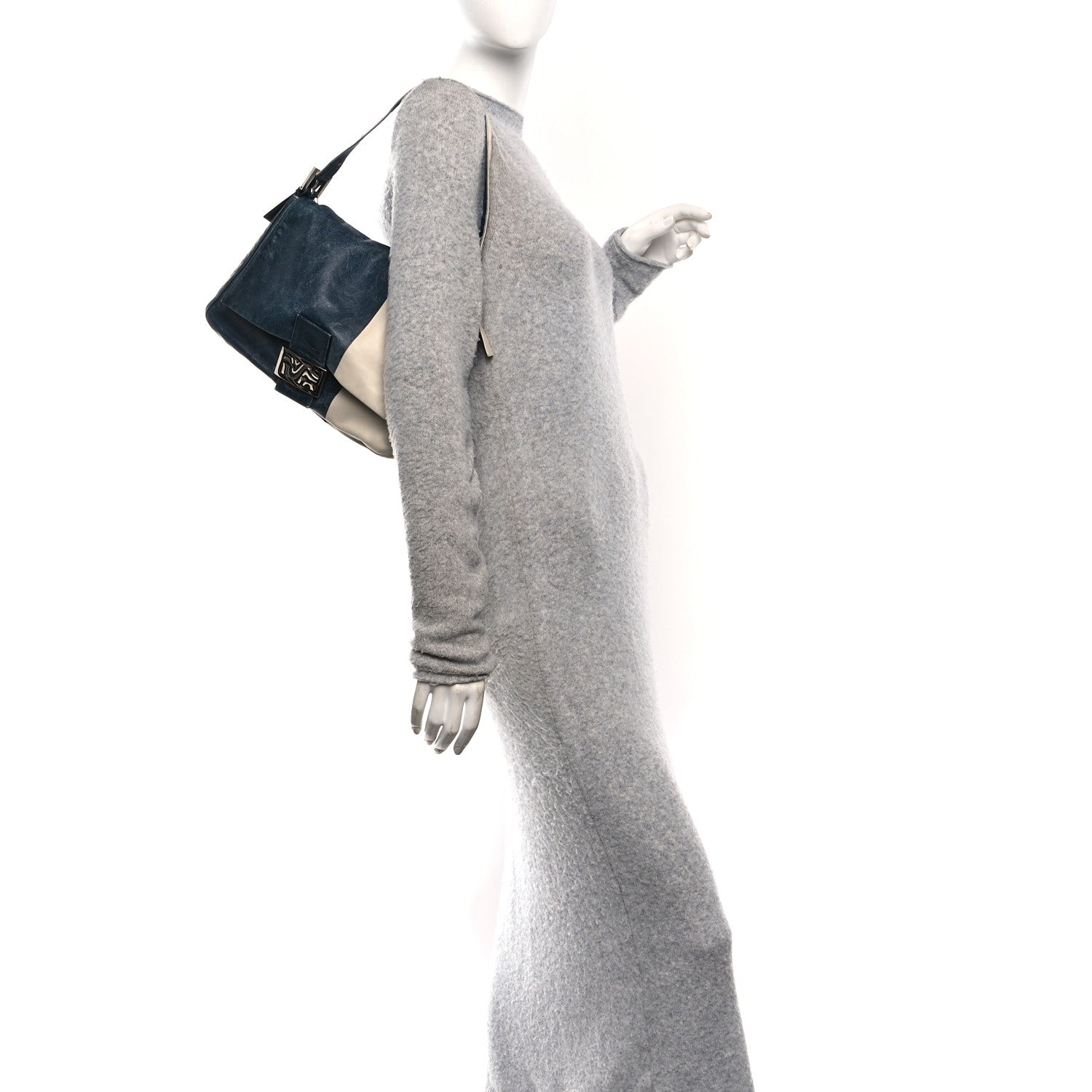 Fendi Vitello Bi-Color Mama Baguette Blue Beige 2 of 9