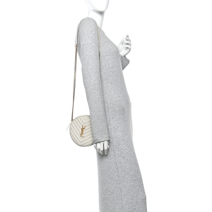 Saint Laurent Grain De Poudre Matelasse Chevron Quilted Round Vinyle Camera Bag Crema Soft 2 of 10