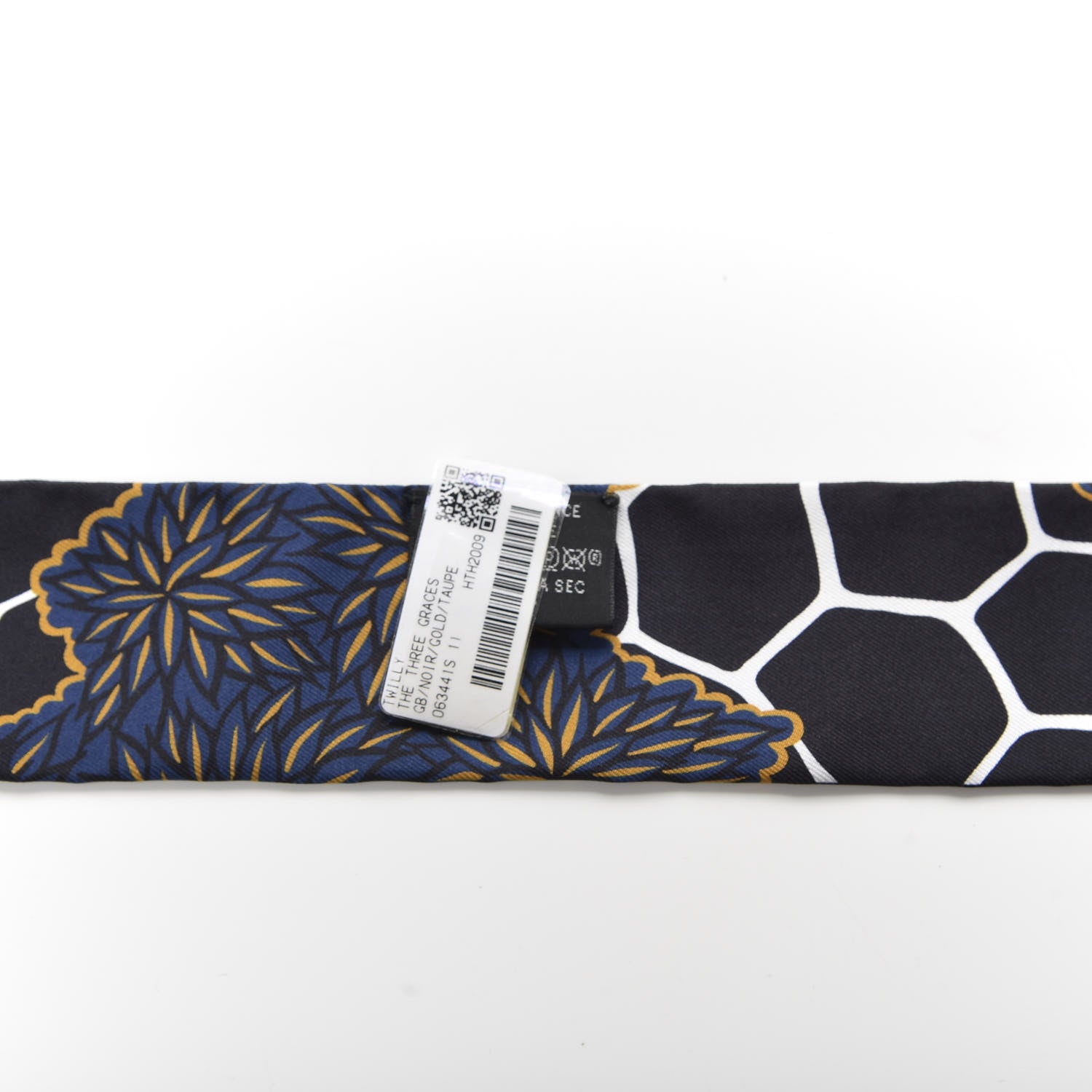 Hermes Silk The Three Graces Twilly Bleu Nuit Gold Black 2 of 4