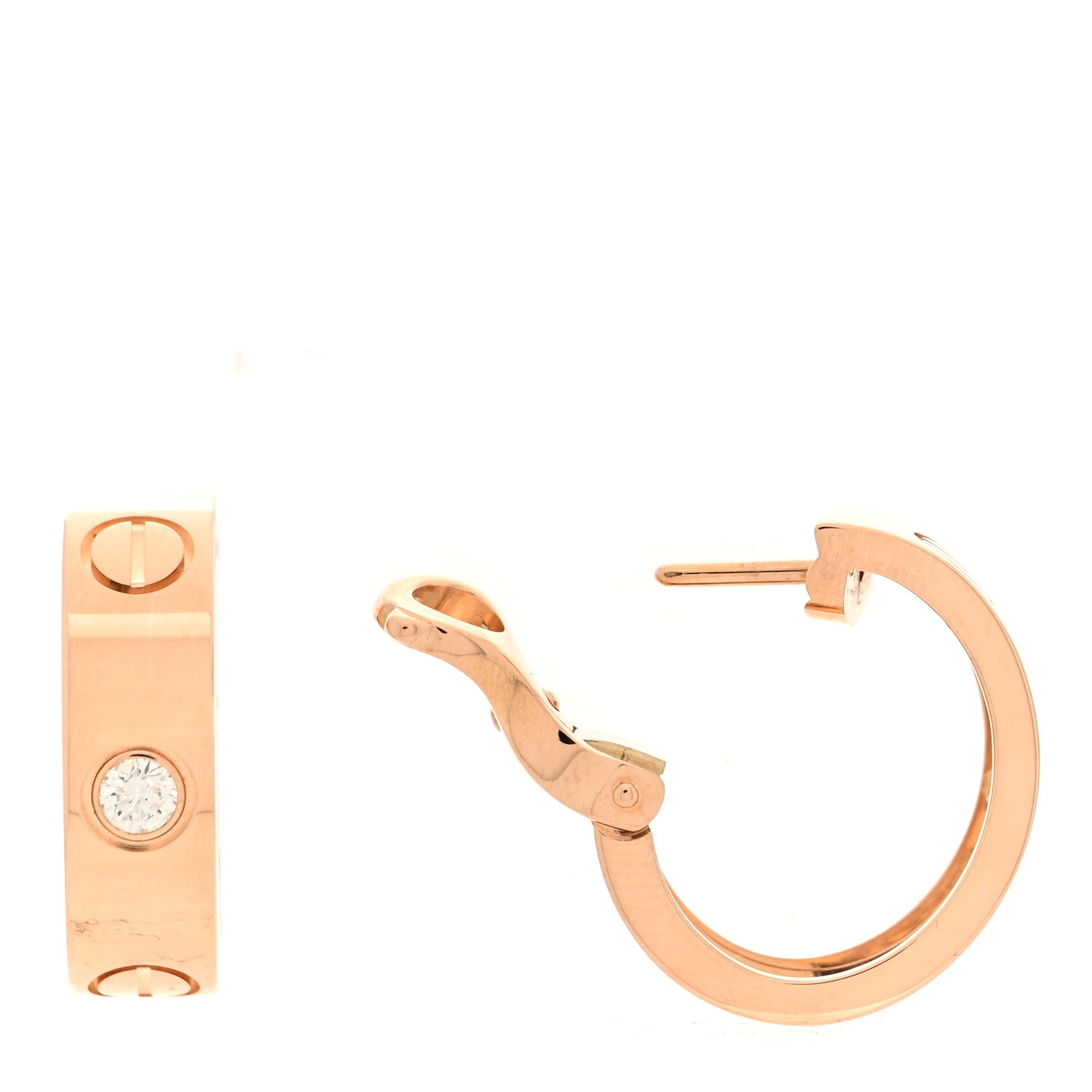 Cartier 18K Pink Gold 2 Diamond 5.5mm LOVE French Clip Hoop Earrings 1 of 5