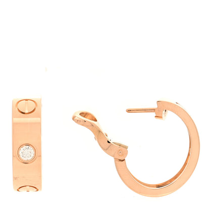 Cartier 18K Pink Gold 2 Diamond 5.5mm LOVE French Clip Hoop Earrings 1 of 5