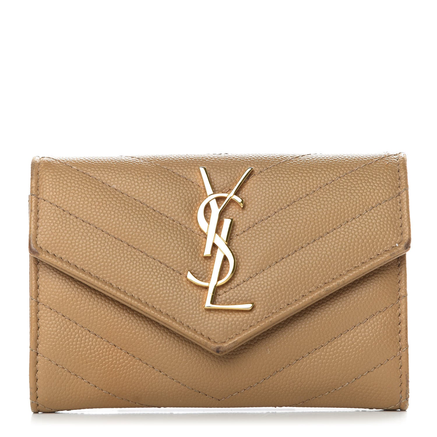 Saint Laurent Grain De Poudre Matelasse Chevron Small Monogram Envelope Wallet Dune 1 of 7