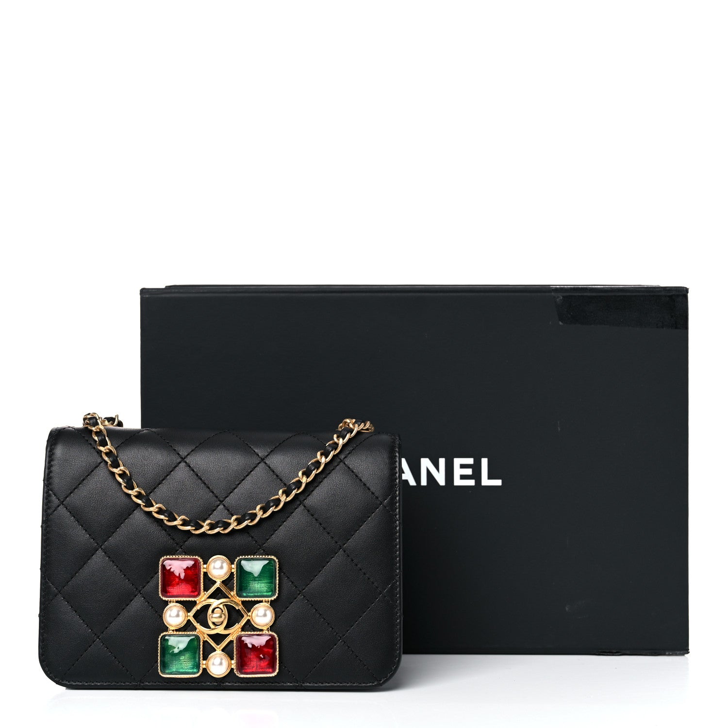 Chanel Calfskin Quilted Crystal Pearl Small Flap Bag Black 10 of 10