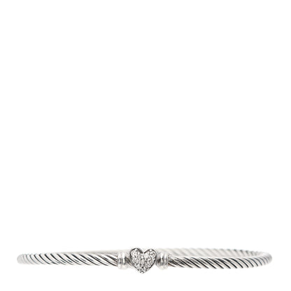 David Yurman Sterling Silver Diamond Cable Collectibles Heart Bracelet 1 of 4