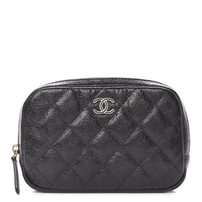 Chanel Camellia Calfskin Embossed Quilted Enamel CC Cosmetic Case Black 1 of 8