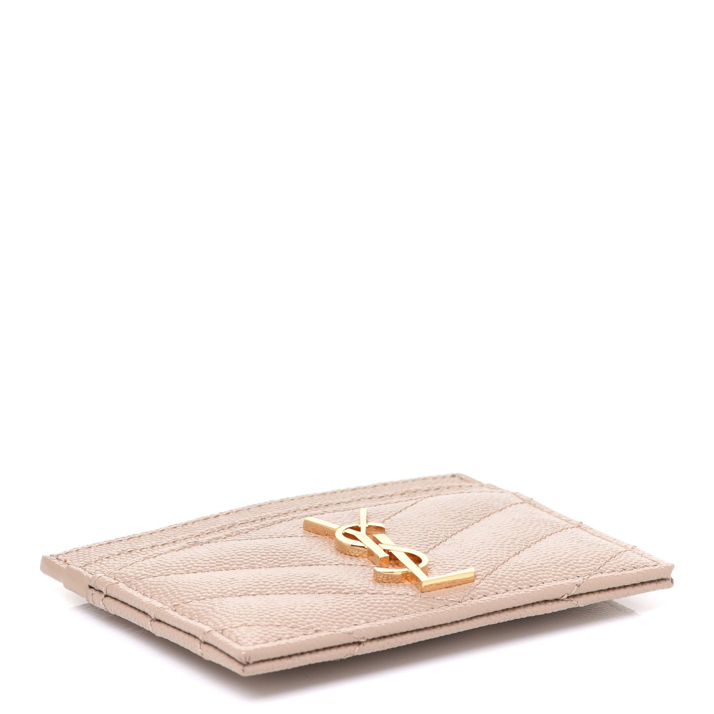 Grain De Poudre Matelasse Chevron Monogram Credit Card Case Dark Beige