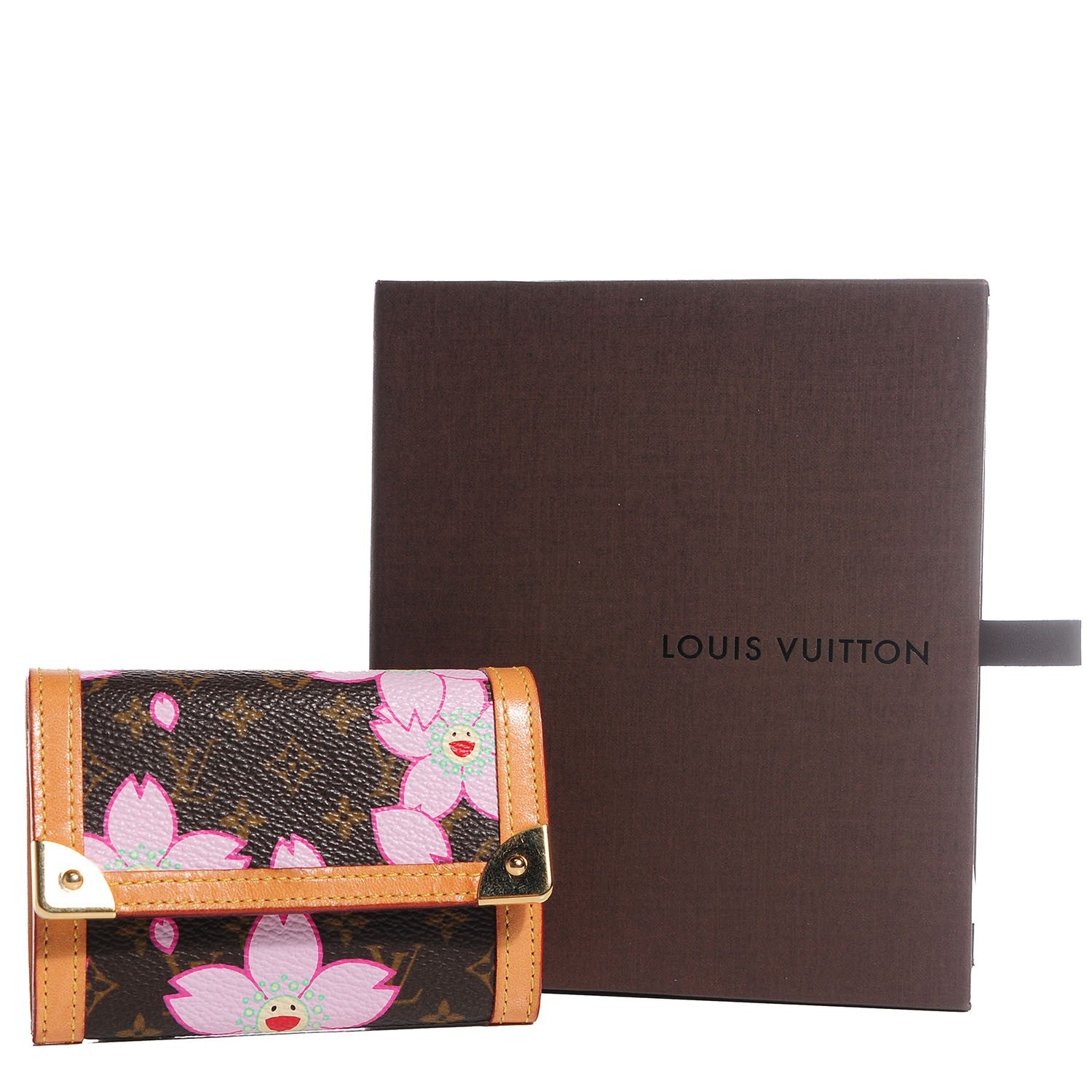 Louis Vuitton Monogram Cherry Blossom Porte-Monnaie Plat Coin Purse Brown 5 of 8
