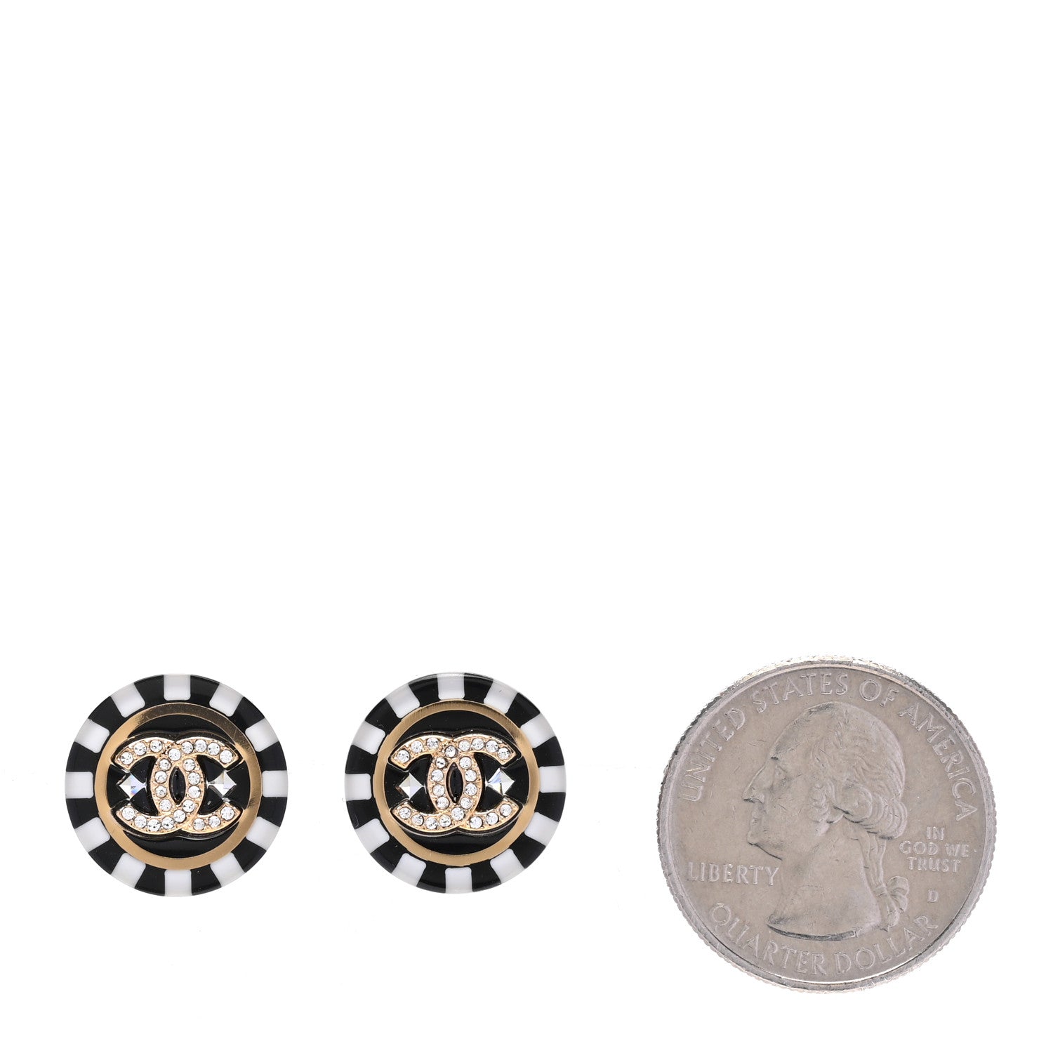 Chanel Resin Crystal CC Earrings Black White 2 of 5